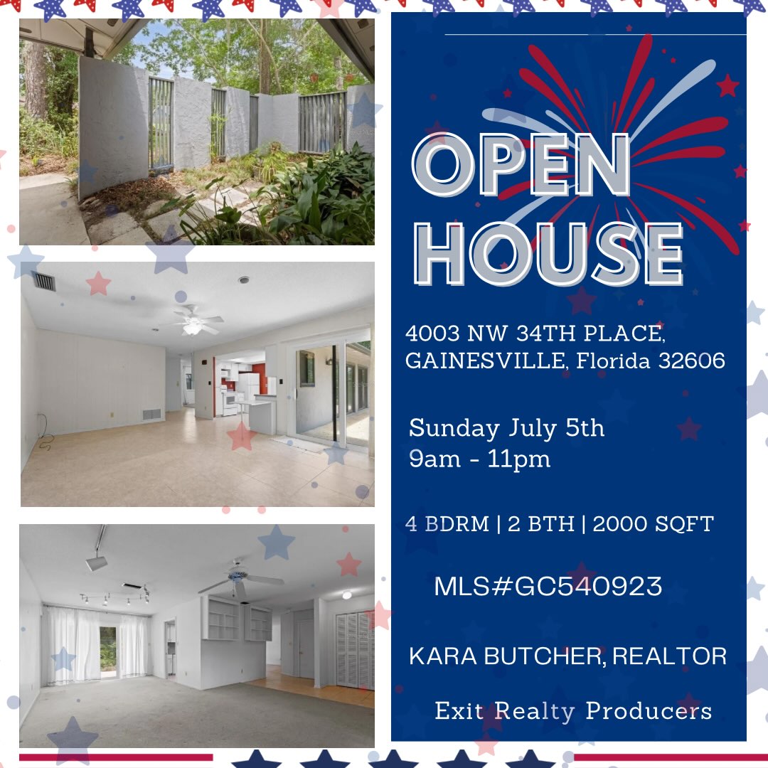 Red, white, and new beginnings—open house day after the 4th! 🇺🇸✨

Come soak up the post-fireworks en…